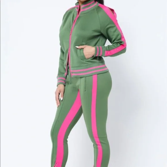 Olive green & Pink Track suit set - Picture 2 of 4